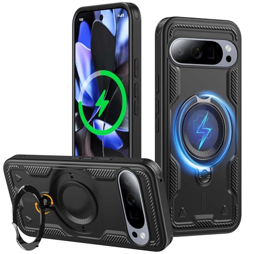 JUNAUTTB JUS23-13 Schutzhülle für Google Pixel 9 Pro XL, kompatibel mit magnetischem, um 360° drehbarem unsichtbarem Ringhalter, Stoßschutz, stoßfest, 17,3 cm (6,8 Zoll), Schwarz von JUNAUTTB