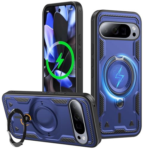 JUNAUTTB JUS23-14 Schutzhülle für Google Pixel 9 Pro XL, kompatibel mit magnetischem, um 360° drehbarem unsichtbarem Ringhalter, stoßfest, 17,3 cm (6,8 Zoll), Blau von JUNAUTTB