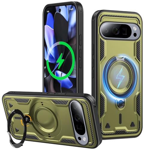 JUNAUTTB JUS23-15 Schutzhülle für Google Pixel 9 Pro XL, kompatibel mit magnetischem, um 360° drehbarem unsichtbarem Ringhalter, stoßfest, 17,3 cm (6,8 Zoll), Grün von JUNAUTTB