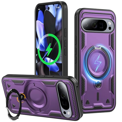 JUNAUTTB JUS23-16 Schutzhülle für Google Pixel 9 Pro XL, kompatibel mit magnetischem, um 360° drehbarem unsichtbarem Ringhalter, stoßfeste Schutzhülle, 17,3 cm (6,8 Zoll), Violett von JUNAUTTB