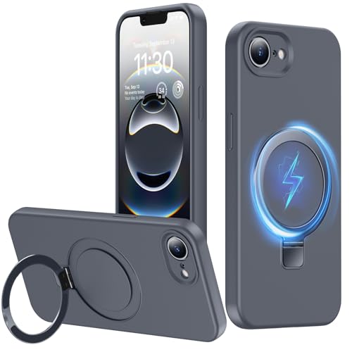JUNAUTTB JUS24-03 Schutzhülle für iPhone 16e, schlanke, weiche Flüssigsilikon-Handyhülle, kompatibel mit Magnetverschluss, mit Ringhalter, für iPhone 16e, stoßfest, schlanke Passform, langlebig, 15,5 von JUNAUTTB