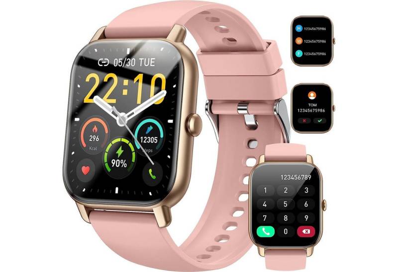 JUNG Nerunsa Smartwatch Damen & Herren Fitnessuhr, mit Bluetooth Smartwatch (4,69 cm/1,85 Zoll) mit Telefon Funktion, 100+ Trainingsmodi, mit Android / iOS, Smarte Uhr für Sport, Smart Uhr Herren, Fitnesstracker, Wasserdicht, Schrittzähler Uhr, Fitnessuhr, Fitness Tracker, Sportuhr, Sportuhren Damen Herren Sport von JUNG