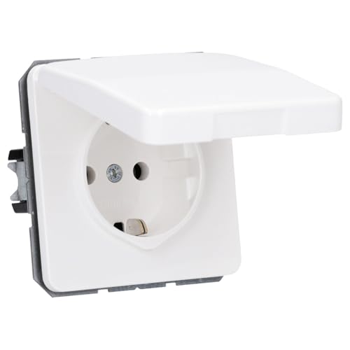 JUNG SCHUKO®-Steckdose mit Klappdeckel CD1520 BFKL WW, Thermoplast, Serie CD, weiß von JUNG