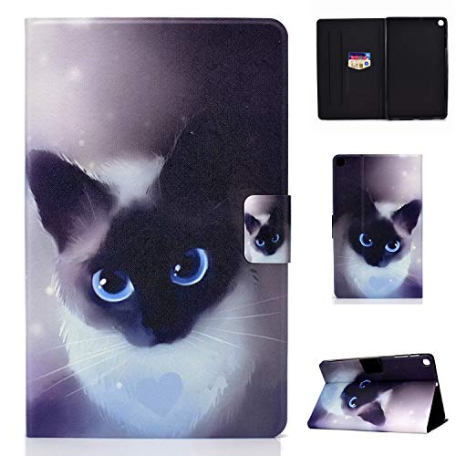 Hülle für Samsung Galaxy Tab A 8.0 Hülle 2019 SM-P200 SM-P205 mit niedlichen Mustern Schlanke, leichte Hülle aus PU-Leder mit Kartenfächern für SM-P200, SM-P205-Blue Eyed cat von JUNJIU