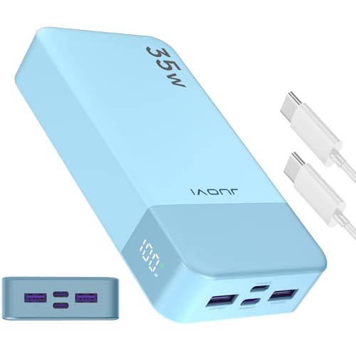 JUOVI J2651 Power Bank, 35W 20000mAh USB C In & Out Power Bank, Akku-Pack mit QC3.0+PD3.0 35W High-Speed Aufladung für Bluetooth Earbud, Handy, Tablet (Blau) von JUOVI