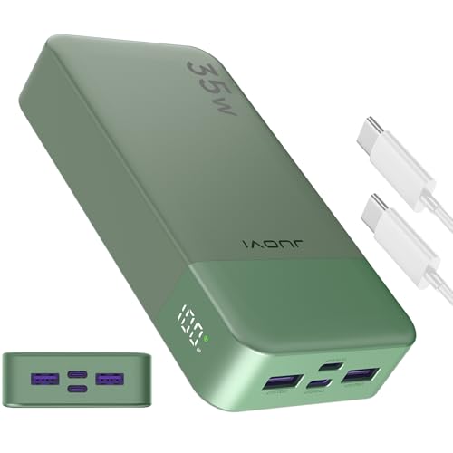 JUOVI J2651 Power Bank, 35W 20000mAh USB C In & Out Power Bank, Akku-Pack mit QC3.0+PD3.0 35W High-Speed Aufladung für Bluetooth Earbud, Handy, Tablet (Grün) von JUOVI