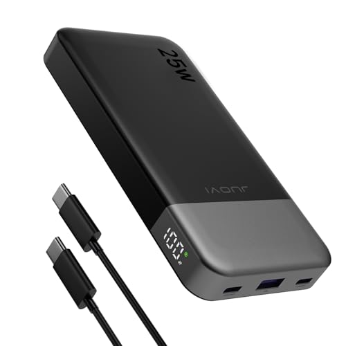 JUOVI Power Bank 10000mAh, 25W Schnelles Laden Kleines tragbares Ladegerät mit PD 3.0 & QC 4.0, USB C Slim Lightweight Phone Charger, Dual Output Kompatibel mit iPhone16 15 Samsung (Schwarz) von JUOVI
