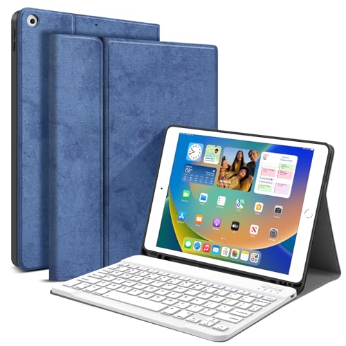JUQITECH Tastaturhülle für iPad 9. 8. und 7. Generation 25,9 cm (10,2 Zoll), kabellos, Bluetooth, magnetisch, abnehmbare Tastatur, iPad 9. / 8. / 7. Generation 2021/2020/2019, Ständer, von JUQITECH