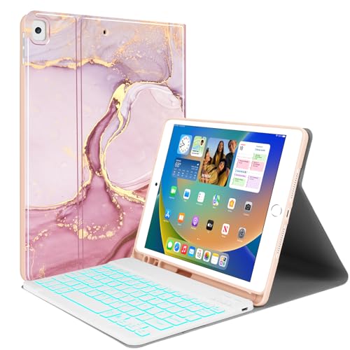 Tastatur mit Hintergrundbeleuchtung für iPad 10.2 8. 7. Generation – kabellose abnehmbare Tastatur, dünn, mit Standfunktion,iPad Air 26.7 cm (3. Generation)/iPad Pro 10.5 Zoll, Pink von JUQITECH