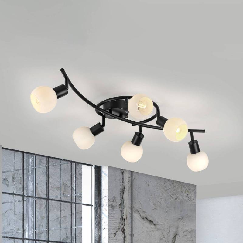 JUST LIGHT. Deckenleuchte Loki, 6-fl., schwarz, Eisen, Glas von JUST LIGHT. GmbH