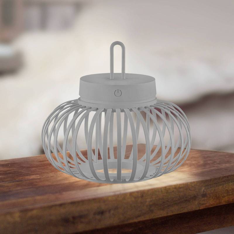 JUST LIGHT. LED-Akku-Tischlampe Akuba grau-beige 22cm Bambus von JUST LIGHT.