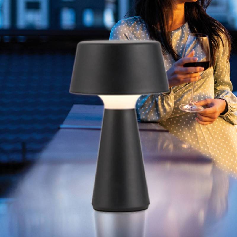 JUST LIGHT. LED-Akkutischlampe Abera schwarz Kunststoff IP54 von JUST LIGHT.
