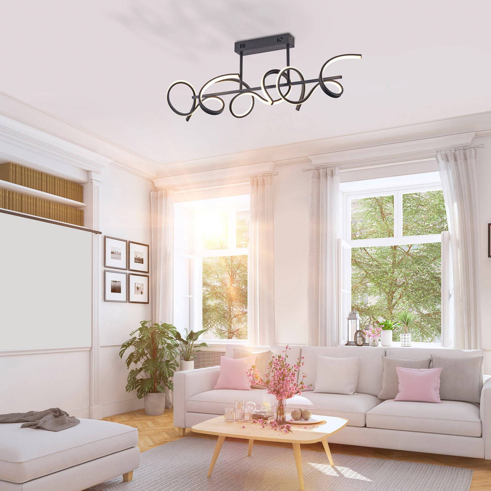 LED-Deckenlampe Curls, schwarz, Metall, 82 cm lang, dimmbar LED-Deckenlampe Curls, schwarz, Metall, 82 cm lang, dimmbar von JUST LIGHT.