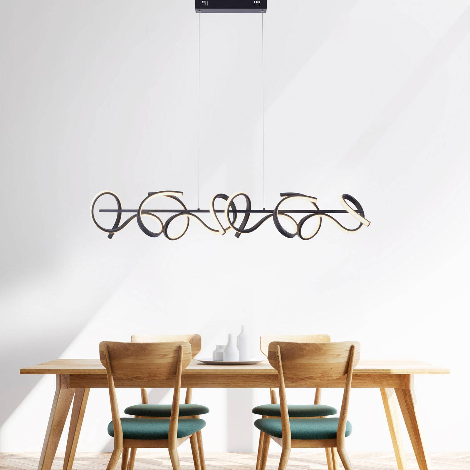 LED-Hängeleuchte Curls, schwarz, Metall, 99 cm lang, dimmbar LED-Hängeleuchte Curls, schwarz, Metall, 99 cm lang, dimmbar von JUST LIGHT.