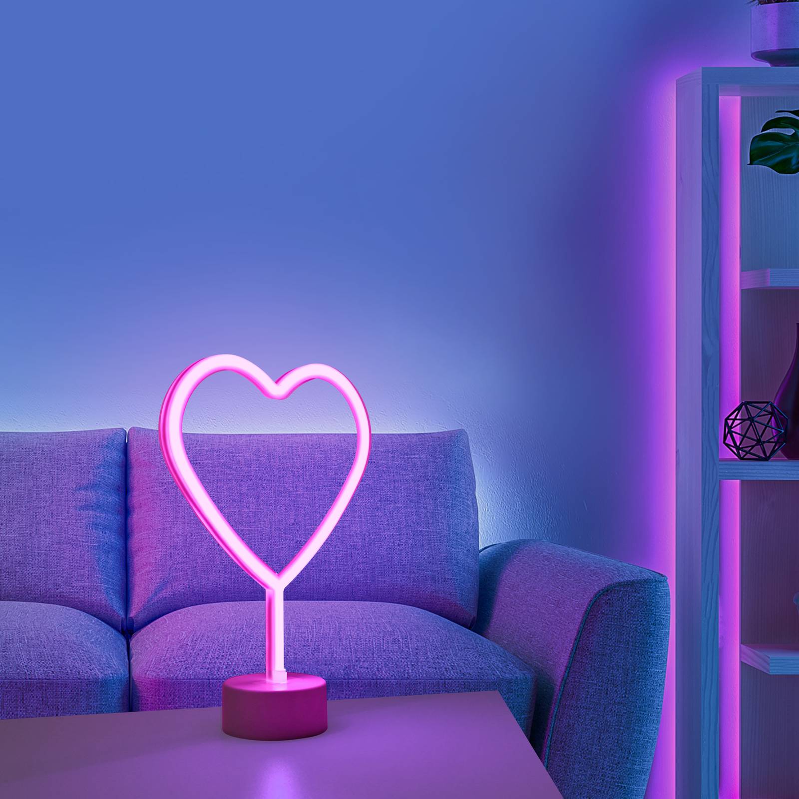 LED-Tischleuchte Neon Herz, batteriebetrieben von JUST LIGHT.