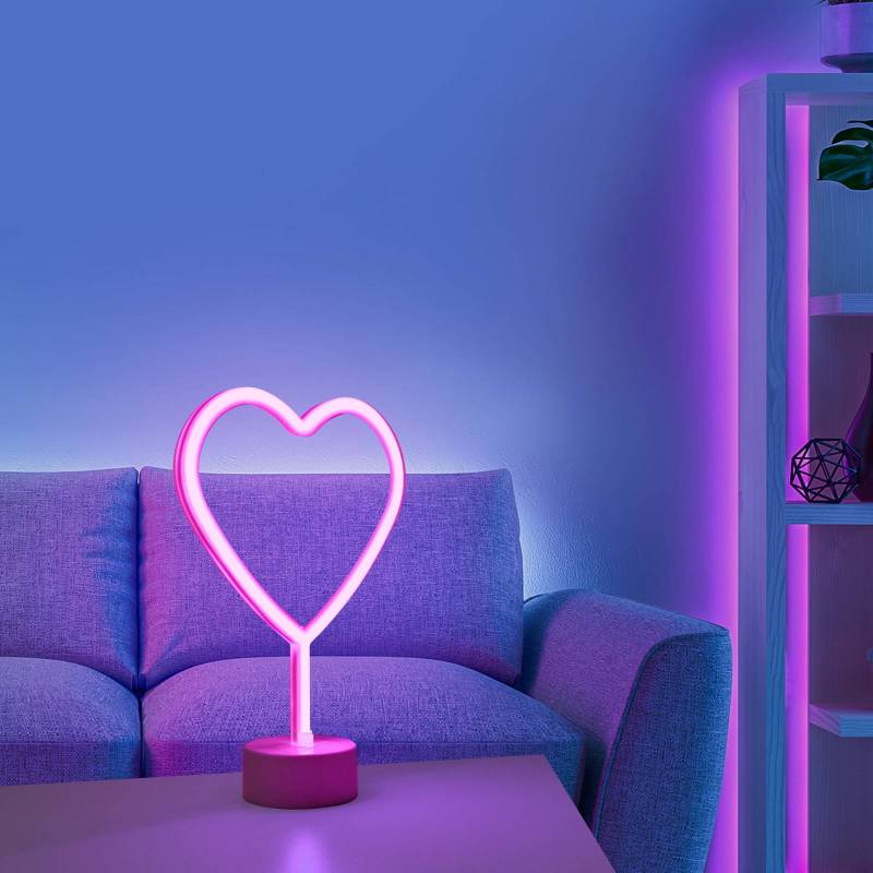 LED-Tischleuchte Neon Herz, batteriebetrieben von JUST LIGHT.