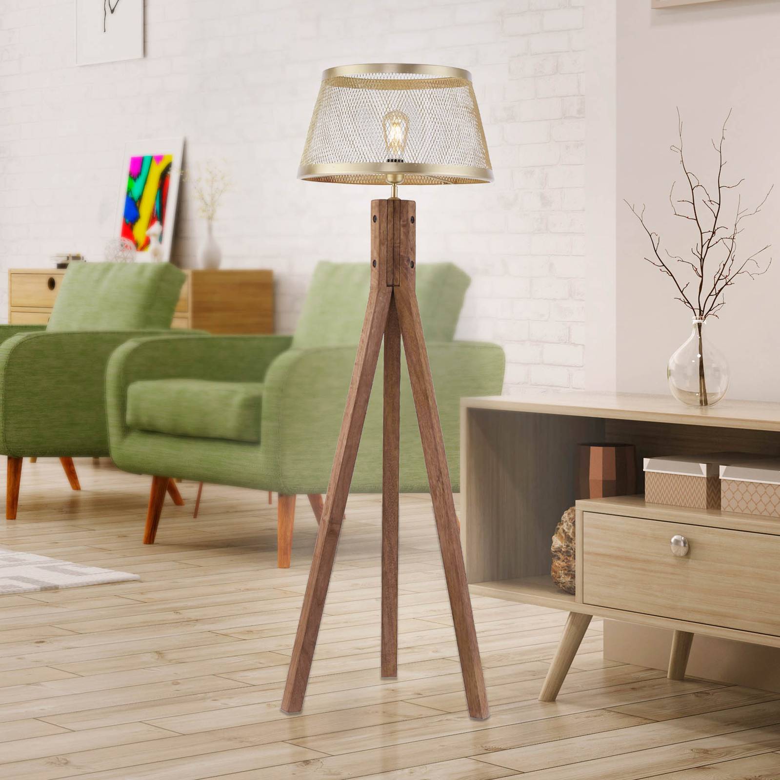 Stehleuchte Frederik aus Holz, Dreibein Stehleuchte Frederik aus Holz, Dreibein von JUST LIGHT.