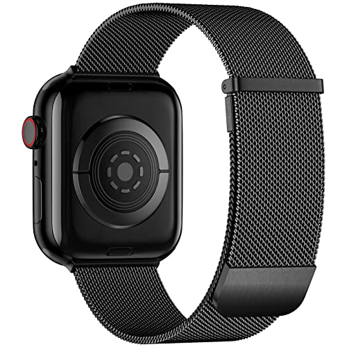 JUVEL Armband Kompatibel mit Apple Watch 49mm/45mm/44mm/42mm Frauen/Männer, Mesh Metall Magnet Verschluss Ersatzarmband für Apple Watch SE/Ultra/Ultra 2/iWatch Series 9 8 7 6 5 4 3, Schwarz von JUVEL