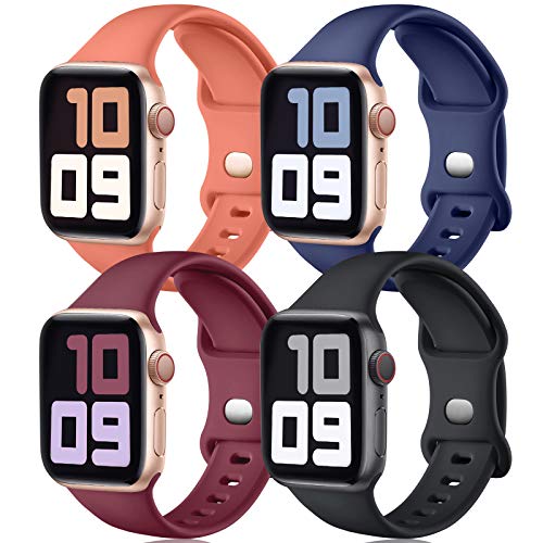 JUVEL Armband Kompatibel mit Apple Watch 49mm 45mm 44mm 42mm, 4 Stück Silikon Ersatzbänder Kompatibel für iWatch SE Series 9/8/7/6/5/4/3, Ultra/Ultra 2, Schwarz/Blau/Weinrot/Koralle von JUVEL