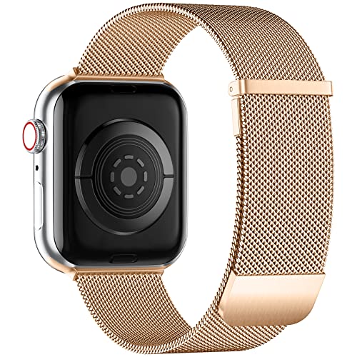 JUVEL Armband Kompatibel mit Apple Watch Armband 41mm/40mm/38mm für Frauen/Männer, Mesh Edelstahl Metall Magnet Verschluss Ersatzarmband für Apple Watch SE/iWatch Series 9 8 7 6 5 4 3 2 1, Roségold von JUVEL