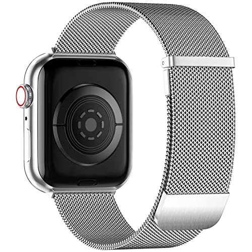 JUVEL Armband Kompatibel mit Apple Watch Armband 41mm/40mm/38mm für Frauen/Männer, Mesh Edelstahl Metall Magnet Verschluss Ersatzarmband für Apple Watch SE/iWatch Series 9 8 7 6 5 4 3 2 1, Silber von JUVEL