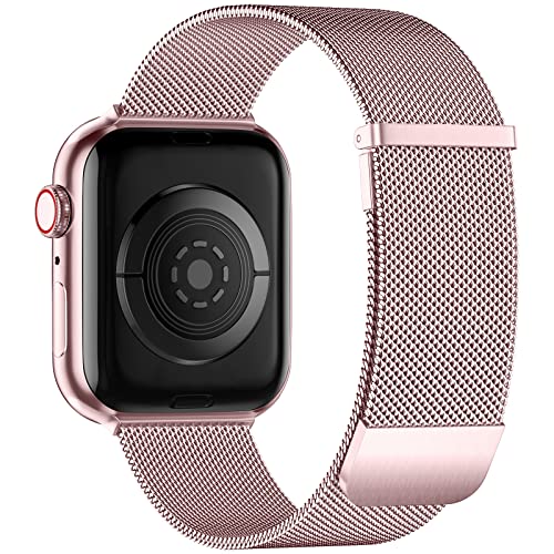 JUVEL Armband Kompatibel mit Apple Watch Armband 49mm/45mm/44mm/42mm Frauen/Männer, Mesh Metall Magnet Verschluss Ersatzarmband für Apple Watch SE/Ultra/Ultra 2/iWatch Series 9 8 7 6 5 4 3, Rosérosa von JUVEL