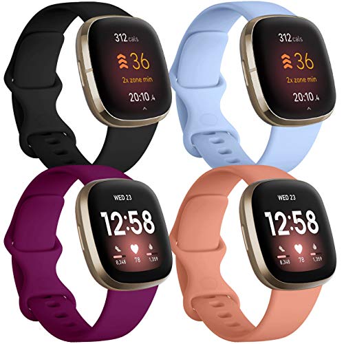 JUVEL Ersatzarmband Kompatibel mit Fitbit Versa 3 Armband/Fitbit Versa 4 Uhrenarmband/Fitbit Sense Armband/Sense 2, 4 Pack Soft Silikon Sport Ersatz Armbänder für Damen Herren, Groß von JUVEL