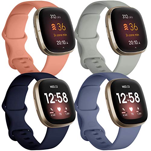 JUVEL Ersatzarmband Kompatibel mit Fitbit Versa 3 Armband/Fitbit Versa 4 Uhrenarmband/Fitbit Sense Armband/Sense 2, 4 Pack Soft Silikon Sport Ersatz Armbänder für Damen Herren, Groß von JUVEL