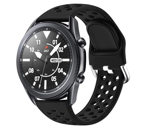 JUVEL Kompatibel mit Samsung Galaxy Watch 3 Armband 45mm/Galaxy Watch Armband 46mm, 22mm Sport Silikon Armband Atmungsaktive Ersatzarmbänder für Huawei Watch 3/GT2 46mm, Groß, Schwarz Schwarz von JUVEL