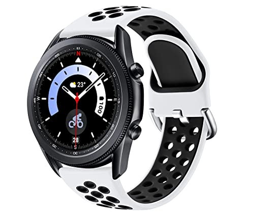 JUVEL Kompatibel mit Samsung Galaxy Watch 3 Armband 45mm/Galaxy Watch Armband 46mm, 22mm Sport Silikon Armband Atmungsaktive Ersatzarmbänder für Huawei Watch 3/GT2 46mm, Groß, Weiß Schwarz von JUVEL