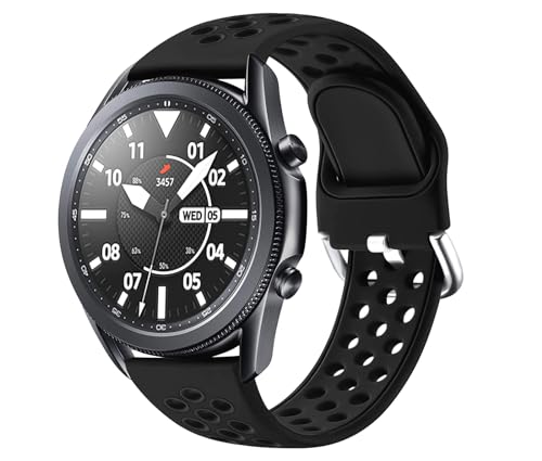 JUVEL Kompatibel mit Samsung Galaxy Watch 3 Armband 45mm/Galaxy Watch Armband 46mm, 22mm Sport Silikon Armband Atmungsaktive Ersatzarmbänder für Huawei Watch 3/GT2 46mm, Klein, Schwarz Schwarz von JUVEL