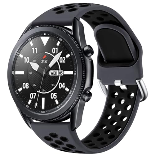 JUVEL Kompatibel mit Samsung Galaxy Watch 3 Armband 45mm/Galaxy Watch Armband 46mm, 22mm Sport Silikon Armband Atmungsaktive Ersatzarmbänder für Huawei Watch GT/GT2 46mm, Groß, Kohleschwarz von JUVEL