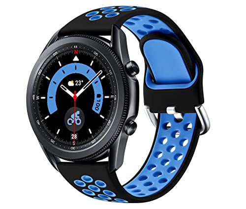 JUVEL Kompatibel mit Samsung Galaxy Watch 3 Armband 45mm/Galaxy Watch Armband 46mm, 22mm Sport Silikon Armband Atmungsaktive Ersatzarmbänder für Huawei Watch GT/GT2 46mm, Groß, Schwarz Blau von JUVEL