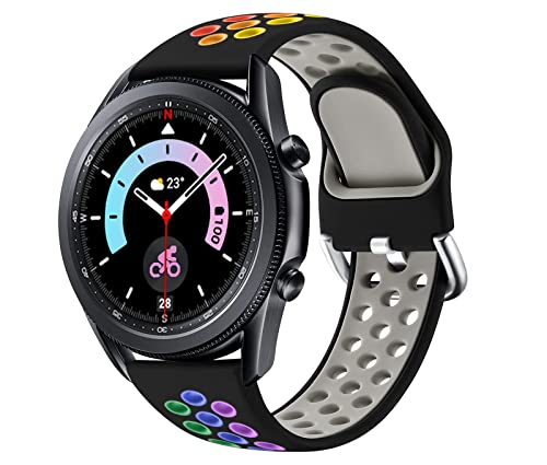 JUVEL Kompatibel mit Samsung Galaxy Watch 3 Armband 45mm/Galaxy Watch Armband 46mm, 22mm Sport Silikon Armband Atmungsaktive Ersatzarmbänder für Huawei Watch GT/GT2 46mm, Groß, Schwarz bunt von JUVEL