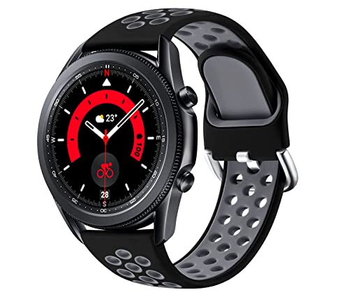 JUVEL Kompatibel mit Samsung Galaxy Watch 3 Armband 45mm/Galaxy Watch Armband 46mm, 22mm Sport Silikon Armband Atmungsaktive Ersatzarmbänder für Huawei Watch GT/GT2 46mm, Groß, Schwarzgrau von JUVEL