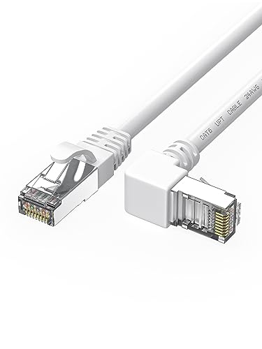 JUXINICE CAT6 Ethernet-Patchkabel, RJ45, LAN, Gigabit, Netzwerkkabel, UTP, CAT6, 90 Grad nach oben abgewinkelt, Bandbreite bis zu 250 MHz, 1 Gbit/s, für PC, Router, Modem, Drucker, PS3 – 1 m, Weiß von JUXINICE