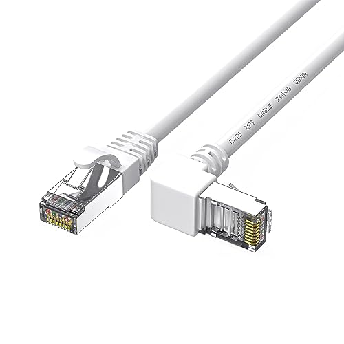 JUXINICE Cat6 Ethernet-Kabel, 90 Grad rechtwinklig, nach oben, Cat 6 RJ45 Netzwerk-Internetkabel (UP-Winkel, 3 m) Weiß von JUXINICE