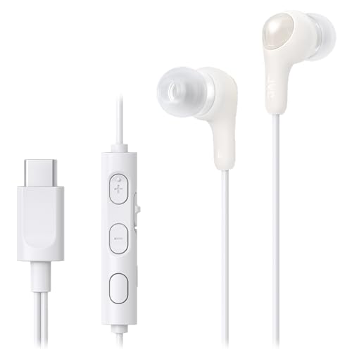 JVC HA-FR9UC-W - USB Typ-C kabelgebundener Kopfhörer mit kraftvollem und kristallklarem Klang, praktischem Mikrofon und 3-Tasten-Fernbedienung in äußerst kompakter Bauform (Weiß) von JVC