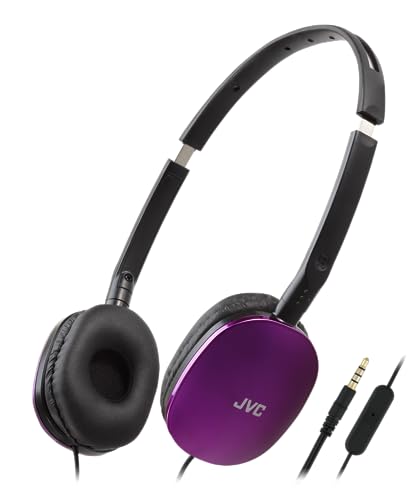 JVC HA-S160M-V - Flats Faltbarer und kompakter Kopfhörer in Glossy Trendfarbe, mit Schalter für Mikrofon EIN/aus, ideal für Telearbeit und Online-Seminare (Violett) von JVC