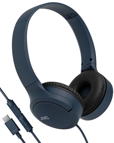 JVC HA-S33UC-A USB-C On-Ear-Kopfhörer, weiche Ohrpolster, faltbar, mit Mikrofon & 3-Tasten-Fernbedienung, einseitiges Kabel, Blau von JVC