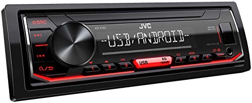 JVC KD-X162 USB-Autoradio mit RDS (Hochleistungstuner, MP3, WMA, FLAC, AUX-Eingang, Android Music Control, Bass Boost, 4x50 Watt, Rot) Schwarz von JVC