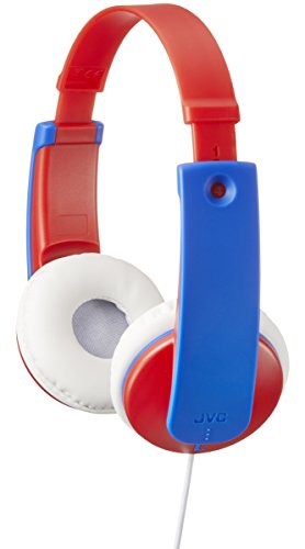JVC Kinder-Kopfhörer, Lautstärkeregler, kindersicher, längenverstellbar, Kleinkind-Kopfhörer, lustige Aufkleber enthalten – HA-KD7-R (rot) von JVC