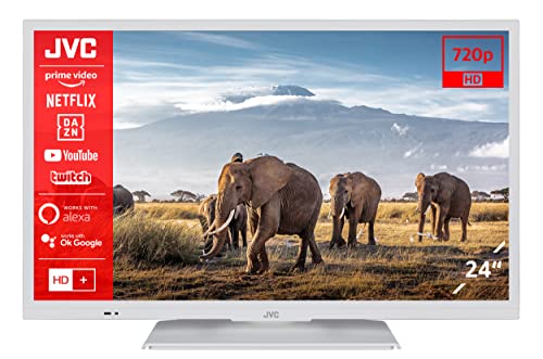 JVC LT-24VH5156W 24 Zoll Fernseher/Smart TV (HD Ready, HDR, Triple-Tuner, Bluetooth) - Inkl. 6 Monate HD+ [2023], Weiß von JVC