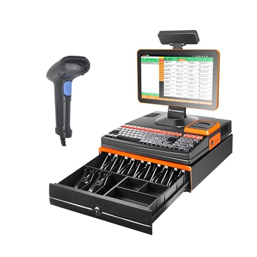 Registrierkasse für kleine Unternehmen Tastatur Drogerie Convenience Store Schreibwarenladen Kassencomputer, Smart Shopping Mall mit integrierter Registrierkasse Supermarkt mit System(Plus barcode sca von JVDDI