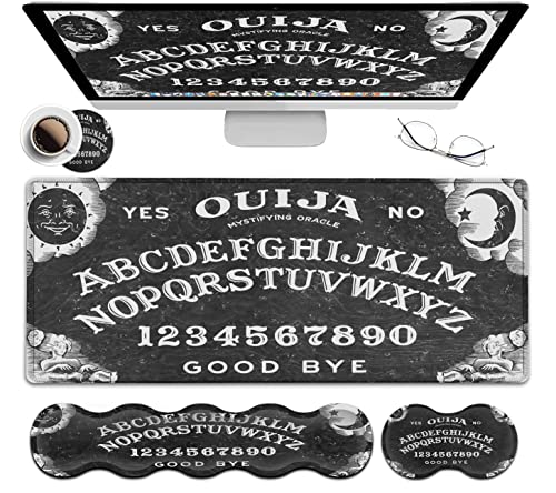 Gaming-Mauspad, XXL, große Schreibtischmatte, Ouija-Board, Hexe, verlängertes Mauspad, ergonomische Premium-Memory-Schaumstoff-Tastatur, Handgelenkauflage und schwarzes Mauspad-Set von JVGFYNKL
