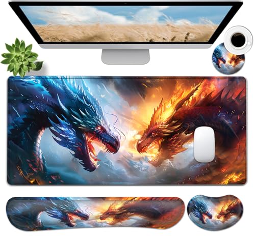 JVGFYNKL Großes Gaming-Mauspad-Set, ergonomische Memory-Foam-Tastatur-Handgelenkauflage + Maus-Handgelenkauflage + erweiterte Schreibtischunterlage mit rutschfester Gummiunterseite, Kampf zwischen JVGFYNKL Großes Gaming-Mauspad-Set, ergonomische Memory-Foam-Tastatur-Handgelenkauflage + Maus-Handgelenkauflage + erweiterte Schreibtischunterlage mit rutschfester Gummiunterseite, Kampf zwischen von JVGFYNKL