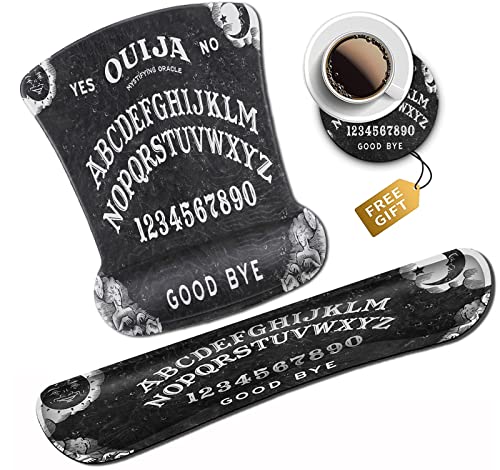 Schwarzes Mauspad mit genähtem Rand, rutschfeste Gummiunterseite, Ouija Board Hexenmuster, Laptop, Mauspad mit Handgelenkschutz und Tastatur-Handgelenkschutz-Set von JVGFYNKL