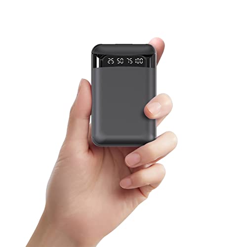 JVGoal Powerbank 10000mAh, Kleine Tragbares Ladegerät mit Zwei USB-Ausgängen, USB-C-Eingang, LCD-Digitalanzeige Externer Akku Kompatibel für iPhone, Huawei, Samsung, Xiaomi (Schwarz) von JVGoal