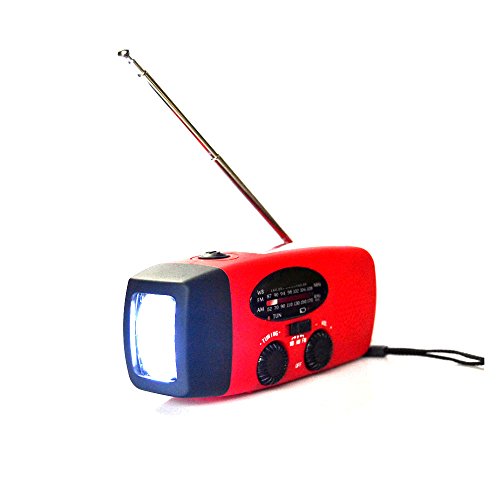 JVJ Solar Radio mit Kurbel Kurbeldynamo LED FM Solarradio Kurbeldynamo LED Taschenlampe Notfall Ernstfall USB Handy Ladegerät Camping im Freien-Rot von JVJ