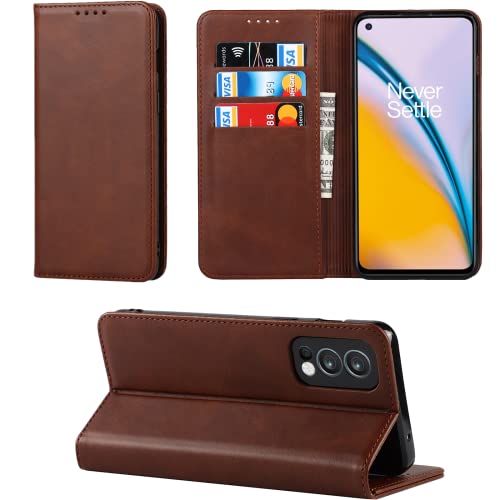 JWS-C Schutzhülle OnePlus Nord 2 5G Flip Case Luxury PU-Leder Brieftasche mit Kreditkartenfächern, stoßfest, für OnePlus Nord 2 5G (6,43 Zoll)-Dunkelbraun von JWS-C